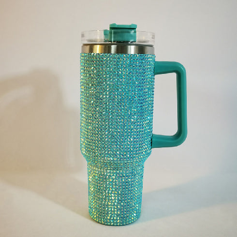 40oz Ice Metal Coffee Mug with Rhinestone Crystal Stone Fashion Diamond Bling Tumbler.